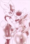  breasts butt cinderace eeveelution female feral fullfolka genitals glaceon graphite_(artwork) group hi_res humanoid meowstic monochrome nintendo pencil_(artwork) pok&eacute;mon pok&eacute;mon_(species) pussy simple_background traditional_media_(artwork) trio video_games 