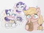  &lt;3 applejack_(mlp) blonde_hair blue_eyes blush clothing cowboy_hat earth_pony equid equine eyeshadow female food friendship_is_magic green_eyes hair hasbro hat headgear headwear horn horse makeup mammal my_little_pony pony purple_hair rarity_(mlp) re_yam_mlp sandwich_(food) star unicorn wavy_mouth 