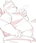  2022 absurd_res anthro belly big_belly canid canine canis chair clothing domestic_dog furniture hi_res humanoid_hands jamiephut kemono male mammal overweight overweight_male shirt sitting sketch solo topwear 