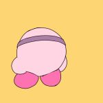  ambiguous_gender animated blue_eyes eyes_closed kirby kirby_(series) looking_at_viewer mask nintendo not_furry open_mouth pink_body rear_view simple_background smile solo video_games waddling_head yellow_background 