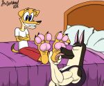  2018 anthro artist_name barefoot bed bedroom biceps blue_eyes brown_body brown_fur canid canine canis corgidor crossed_arms detailed_background digital_media_(artwork) domestic_dog doritohead duo eyes_closed feet foot_fetish foot_focus foot_lick foot_play fur furniture german_shepherd herding_dog hi_res inside kaine_lewis licking male male/male mammal mixed_breed multicolored_body multicolored_fur muscular muscular_anthro muscular_male pastoral_dog pawpads short_tail signature sitting smile tan_body tan_fur teeth toes tongue tongue_out two_tone_body two_tone_fur wally_pembroke white_body white_fur yellow_body yellow_fur 