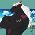  anthro dragon male muscular muscular_anthro muscular_male scar scars_all_over simple_background solo the_wyt 