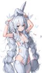  a_(sofi3103) absurdres animal_ears azur_lane bangs blue_eyes braid breasts bug bunny_pose butterfly choker flower groin hair_flower hair_ornament highres le_malin_(azur_lane) long_hair looking_at_viewer meme_attire navel official_alternate_costume rabbit_ears rabbit_tail reverse_bunnysuit reverse_outfit signature silver_hair small_breasts tail twintails very_long_hair white_hair wrist_cuffs 