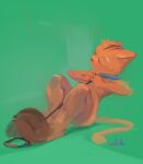  absurd_res anthro biped black_leash blue_collar brown_body brown_claws brown_fur brown_nose claws collar elbow_tufts fur hi_res leash male nude orange_body orange_ears orange_fur orange_tail oselotti signature simple_background sitting solo three-quarter_view 