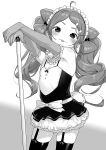  1girl bare_shoulders blush closed_mouth cowboy_shot grey_background greyscale hair_ornament hairclip henreader highres kyou_kara_ore_wa_loli_no_himo! long_hair looking_at_viewer monochrome non-web_source solo tanzawa_chizuru thighhighs twintails white_background 