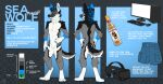  abstract_background anthro biped black_body black_claws black_ears black_eyebrows black_fur black_hair black_tail blue_body blue_bottomwear blue_clothing blue_ears blue_fur blue_hair blue_inner_ear_fluff blue_pants blue_pawpads bottomwear canid canine cheek_tuft chest_tuft claws clothing color_swatch computer computer_keyboard computer_mouse crotch_tuft digitigrade elbow_tufts english_text eyebrows facial_tuft finger_claws front_view fur glistening glistening_eyes gloves_(marking) green_eyes grey_body grey_fur grey_tail hair hand_on_hip hi_res inner_ear_fluff leg_markings looking_at_viewer male mammal maned_wolf markings model_sheet multicolored_ears neck_tuft pants pawpads rear_view shoulder_tuft signature smile socks_(marking) solo standing teeth text tuft two_tone_ears vr_headset white_body white_fur white_inner_ear white_inner_ear_fluff white_tail yookie 
