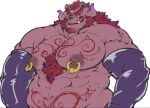  abs anthro armwear blush body_hair chernobog chest_hair clothing demon elbow_gloves exe_exem fur gloves handwear horn latex lifewonders male musclegut naughty_face nipple_piercing nipple_ring nipples pecs piercing pink_body pink_fur solo tattoo tokyo_afterschool_summoners tongue tongue_out video_games womb_tattoo 