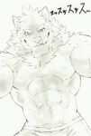  abs absurd_res anthro barrel_(live-a-hero) biceps bodily_fluids bulge canid canine canis clothing heylaw21 hi_res japanese_text licking licking_lips lifewonders live-a-hero looming male mammal muscular muscular_anthro muscular_male navel neck_tuft nipples pecs sketch solo sweat text tongue tongue_out tuft underwear video_games wolf 
