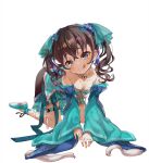  1girl boshi_(a-ieba) brown_hair detached_sleeves highres jewelry necklace original shoes tongue tongue_out twintails 