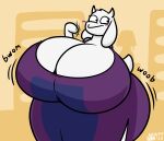  absurd_res anthro big_breasts black_eyes blush boss_monster bovid breasts caprine cleavage clothed clothing english_text female floppy_ears goat hi_res horn huge_breasts huge_thighs hyper hyper_breasts hyper_hips hyper_thighs looking_away mammal mattthetooncat onomatopoeia robe solo sound_effects text thick_thighs toriel undertale undertale_(series) video_games white_body wide_hips 