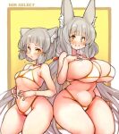  animal_ears bangs bikini blunt_bangs breasts cat_ears chest_jewel dual_persona facial_mark flat_chest large_breasts long_hair low_twintails navel nia_(blade)_(xenoblade) nia_(xenoblade) revision sachito short_hair silver_hair swimsuit twintails very_long_hair xenoblade_chronicles_(series) xenoblade_chronicles_2 yellow_eyes 