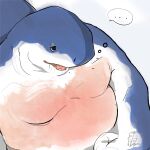  ... anthro belly dancom67 dorsal_fin fin fish gills hi_res human human_to_anthro male mammal marine moobs nude obese obese_anthro obese_male open_mouth overweight overweight_anthro overweight_male shark sharp_teeth solo species_transformation speech_bubble teeth tongue transformation 