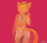  anthro biped brown_body brown_fur butt faceless_anthro faceless_character faceless_male fur male nude orange_body orange_ears orange_fur orange_tail oselotti oselotti_(character) pink_background portrait rear_view signature simple_background solo standing striped_body striped_fur stripes three-quarter_portrait 