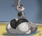  2022 3_toes anthro big_butt bottom_heavy breasts butt disney feet female gym_clothing huge_butt huge_hips huge_thighs hyper hyper_butt hyper_hips hyper_thighs judy_hopps lagomorph leporid mammal mrxrickyx pink_nose purple_eyes rabbit scut_tail short_tail solo thick_thighs toes wide_hips zootopia 