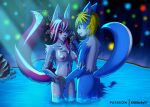  absurd_res anthro bathing bathing_together blonde_hair blue_body blue_eyes blue_fur blue_light blue_tail breasts butt canid canine chest_tuft duo female forest fox fur genitals glistening hair hand_holding heterochromia hi_res hyro_soriuki khblacky97 lake lights male male/female mammal multicolored_body multicolored_fur night nude pink_hair pink_tail plant pussy reflection shion_ikigai smile tree tuft water water_reflection white_body white_fur 