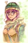  1girl breasts chrono_trigger closed_mouth glasses helmet kin_mokusei looking_at_viewer lucca_ashtear purple_hair scarf short_hair smile solo 