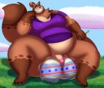  anthro balls belly big_balls brown_body brown_fur brush canid canine clothing easter fur genitals grass grin hi_res holidays huge_balls huge_thighs hyper hyper_balls hyper_genitalia male mammal megacoolbear_(artist) moobs obese obese_anthro obese_male outside overweight overweight_anthro overweight_male paintbrush penis plant purple_clothing purple_shirt purple_topwear raccoon_dog shirt smile solo tanuki teeth thick_thighs topwear 