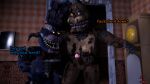  3d_(artwork) angry animatronic balls bow_tie clothing dialogue digital_media_(artwork) duo erection five_nights_at_freddy&#039;s five_nights_at_freddy&#039;s_4 genitals gesture hat headgear headwear hi_res kneeling lagomorph leporid looking_down machine male male/male mammal nightmare_bonnie_(fnaf) nightmare_freddy_(fnaf) penis pointing pointing_at_penis rabbit robot scottgames sharp_teeth sky_chaser source_filmmaker surprise teeth ursid video_games 