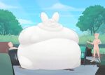  absurd_res after_transformation ambiguous_gender anthro background_character belly bench big_belly buckteeth candy chubby_cheeks clothing dessert detailed_background fauvfox food food_creature food_transformation group hi_res human inflation lagomorph leporid living_candy male mammal marshmallow moobs morbidly_obese morbidly_obese_anthro morbidly_obese_male nude obese obese_anthro obese_male on_bench outside overweight overweight_anthro overweight_male plant rabbit sitting solo_focus standing surprise teeth torn_clothing transformation tree weight_gain worried 