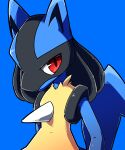  ambiguous_gender black_inner_ear blue_background blue_body blue_eyes chaba feral fur half-length_portrait hi_res looking_at_viewer lucario multicolored_body nintendo one_eye_obstructed pok&eacute;mon pok&eacute;mon_(species) portrait red_eyes simple_background solo video_games yellow_body yellow_fur 
