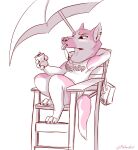  2022 anthro can canid canine clothed clothing container digital_media_(artwork) fur hi_res holding_can holding_container holding_object mammal reclining restricted_palette ribbontini shirt signature solo topwear umbrella 