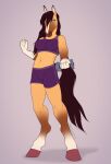  2022 5_fingers anthro breasts clothed clothing digital_media_(artwork) equid equine female fingers green_eyes hi_res hooves horse mammal midriff navel senimasan solo standing 