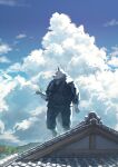  2022 7gaku_7 absurd_res anthro biped canid canine cloud detailed_background hi_res humanoid_hands jinbei_(clothing) kemono male mammal on_roof outside overweight overweight_male solo white_body 