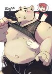  2022 absurd_res anthro belly big_belly black_nose blush bottomwear clothed clothing clothing_lift duo embrace hi_res hug hugging_from_behind kemono male mammal moobs nipples overweight overweight_male polar_bear realiron_(artist) shirt shirt_lift shorts solo_focus topwear ursid ursine white_body 