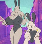  animal_humanoid anthro balls big_breasts big_butt breasts brother brother_and_sister bulge bunny_costume butt cleavage clothed clothing costume double_v_sign duo female flint_(qoolguyart) genitals gesture grey_body hi_res humanoid lagomorph lagomorph_humanoid leporid leporid_humanoid looking_back male male/female mammal mammal_humanoid nipple_outline qoolguyart rabbit rabbit_humanoid sibling sister skimpy steel_(qoolguyart) tight_clothing v_sign 