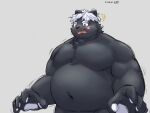  2022 anthro belly big_belly black_body black_nose blue_eyes blush canid canine hair hi_res humanoid_hands kemono kokuba_hoeguro male mammal overweight overweight_male rotsw simple_background solo virtual_youtuber white_hair 