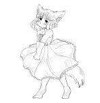  absurd_res accessory anthro bangs black_eyelashes black_eyes black_pupils canid canine clothing dress featureless_feet female hair hair_accessory hairclip hands_together hi_res kemono line_art long_hair long_tail mammal neptone78 pupils smile solo standing topwear vea_(hasukii) 