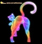  &gt;:3 absurd_res all_fours anthro anus big_butt butt domestic_cat felid feline felis female genitals hi_res looking_at_viewer looking_back mammal multicolored_body presenting presenting_hindquarters pussy rainbow_(sadflowerhappy) rainbow_body rear_view sadflowerhappy solo text url 