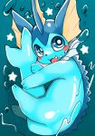  2018 :3 blue_body blue_eyes blush cute_fangs dinogaize eeveelution fish looking_away marine nintendo pok&eacute;mon pok&eacute;mon_(species) pupils shaded simple_shading star submerge tail_hug vaporeon video_games water water_bubble white_pupils 