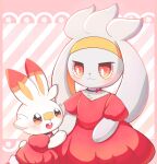 0711kdes anthro bow_tie clothed clothing dipstick_ears dress duo female fur grey_body grey_fur hi_res lagomorph mammal matching_outfits multicolored_ears nintendo pok&eacute;mon pok&eacute;mon_(species) raboot red_clothing red_dress red_eyes scorbunny video_games white_body white_fur 