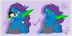  anthro bodily_fluids dragon drooling duo fish gills hair heatzone hi_res long_tongue male marine neck_bulge oral_vore purple_hair saliva shark shay_(heatzone) sound_effects swallowing text tongue vore 
