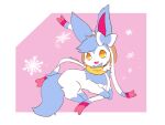  3_fingers ambiguous_gender black_nose blue_body blue_fur clothing collar eeveelution fangs feral fingers fur hi_res hoodie lying multicolored_ribbon nintendo open_mouth pok&eacute;mon pok&eacute;mon_(species) sai_(sylveon) shiny_pok&eacute;mon simple_background solo sylveon tongue topwear unknown_artist video_games white_body white_fur yellow_eyes 