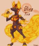  absurd_res anthro blitz_fox_(bakugan) canid canine claws delphixander digital_media_(artwork) digitigrade feet female fire flame_pattern flaming_tail fox furry hi_res looking_at_viewer mammal solo text toes 