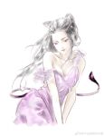  1girl absurdres animal_ears bare_shoulders black_hair cat_ears douluo_dalu dress forehead highres pink_dress sketch smile solo tail upper_body white_background yizi_tang_qi_bei_tian zhu_zhuqing_(douluo_dalu) 