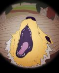  ambiguous_gender barking black_eyes black_inner_ear black_lips black_nose boke_(artist) cheek_tuft eeveelution eyes_closed facial_tuft feral fur grass humor jolteon lips neck_tuft nintendo open_mouth path pathway peephole pink_tongue plant pok&eacute;mon pok&eacute;mon_(species) porch shrub solo solo_focus spiky_fur teeth teeth_showing teeth_visible through_door tongue tuft video_games white_body white_fur yellow_body yellow_fur 