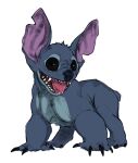  2021 alien awkwardos back_markings black_eyes blue_body blue_fur blue_nose bodily_fluids canid chest_tuft claws disney experiment_(lilo_and_stitch) feral fur head_tuft hi_res lilo_and_stitch mammal markings no_sclera notched_ear quadruped realistic saliva saliva_on_tongue saliva_string sharp_teeth simple_background small_tail solo standing stitch_(lilo_and_stitch) teeth tongue tongue_out tuft white_background 