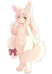  4_fingers 4_toes accessory anthro areola biped blush canid canine feet female fingers fox fur genitals hair hair_accessory hair_bow hair_ribbon inner_ear_fluff looking_at_viewer mammal matsuura navel nipples nude open_mouth pussy ribbons simple_background solo standing_on_toes toes tuft white_background white_body white_fur white_hair yellow_eyes 