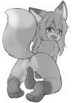  anthro anus biped black_and_white blush canid canine cute_fangs dildo eyebrow_through_hair eyebrows female fox genitals hair leg_markings looking_back mammal markings matsuura monochrome open_mouth pussy rear_view sex_toy socks_(marking) solo translucent translucent_hair young 