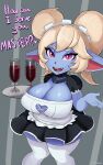  &lt;3 absurd_res beverage big_breasts blonde_hair breasts cleavage cleavage_cutout clothed clothing cranihum english_text female hair hi_res holding_beverage holding_object huge_breasts humanoid humanoid_pointy_ears league_of_legends legwear looking_at_viewer maid_uniform not_furry poppy_(lol) riot_games short_stack snaggle_tooth solo text thigh_highs tray twintails_(hairstyle) uniform video_games yordle 