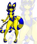  absurd_res alpha_channel animal_crossing ankha_(animal_crossing) anthro blue_eyes cat_tail clothing domestic_cat eyewear eyewear_on_head felid feline felis female flip_flops footwear glasses glasses_on_head hi_res macarroni mammal nintendo sandals solo swimwear video_games yellow_body 