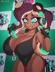  animated big_breasts breasts camel_toe camera_flash cephalopod cleavage clothed clothing double_v_sign embarrassed female gesture headphones huge_breasts humanoid leotard loop marina_(splatoon) marine mollusk nintendo not_furry octarian octoling pseudo_hair pupils shadowthespirit shaking short_playtime smile solo splatoon tentacle_hair tentacles trembling unusual_pupils v_sign video_games 