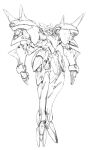  chinese_commentary gadessa greyscale gundam gundam_00 looking_ahead mecha mobile_suit monochrome no_humans open_hands sfss shoulder_spikes sketch solo spikes white_background 