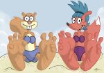  barefoot bikini buckteeth clothing crossover duo feet foot_fetish foot_focus hi_res looking_at_viewer mammal nickelodeon rocko&#039;s_modern_life rodent salmacisreptile sandy_cheeks sciurid sheila_(rocko&#039;s_modern_life) soles spongebob_squarepants swimwear teeth toes tree_squirrel 