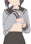  1girl black_hair bra bra_pull clothes_pull head_out_of_frame highres morisobo nipples one_breast_out pout school_uniform short_hair simple_background solo tanaka-kun_wa_itsumo_kedaruge tanaka_rino underwear white_background 