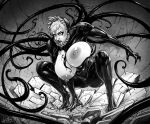  big_breasts bodily_fluids breasts camel_toe crouching destruction devil_hs exposed_breasts female greyscale hair hi_res human mammal marvel monochrome nipples saliva sharp_teeth she-venom solo symbiote teeth tentacles 