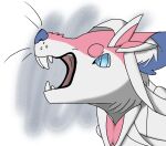  ambiguous_gender angry blue_eyes blue_inner_ear blue_nose bow bow_ribbon cheek_tuft cold-not-found eeveelution facial_tuft fur hi_res inner_ear_fluff nintendo pink_body pink_fur pok&eacute;mon pok&eacute;mon_(species) ribbons semi-realistic shaded simple_background snarling solo sylveon teeth tuft video_games whistle white_background white_body white_fur white_inner_ear_fluff 